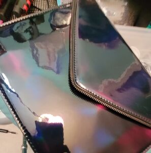 Iridescent black hologram envelope shoulder bag or clutch purse, NWT